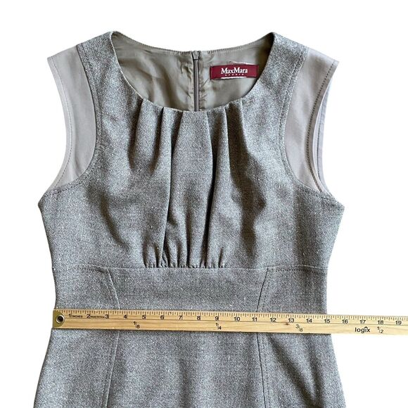 Max Mara Midi Sheath Dress US 8 IT 42 Oatmeal Sleeveless Wool Old Money Career - Picture 4 of 10